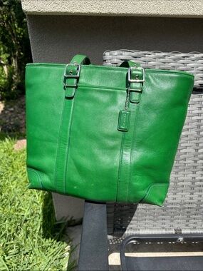 Coach Green Leather Tote Bag